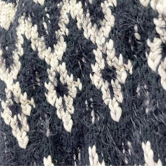 Lucky Brand Diamond Fair Isle Long Boho Cardigan Black & Cream Womens Size Small - Picture 8 of 14